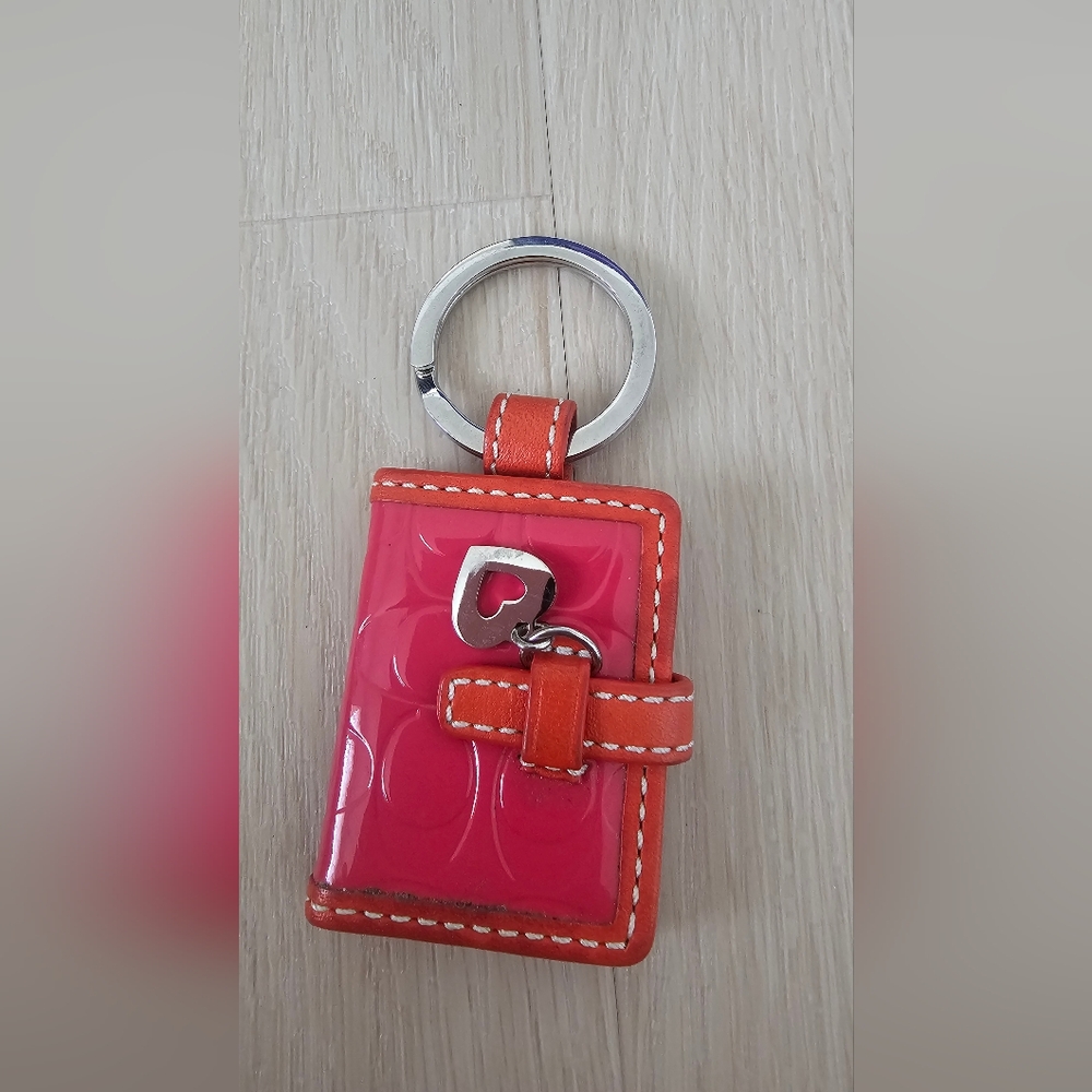 Coach Pink and Orange Keychain with Heart Charm